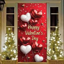 1 Set de decoración del Día de San Valentín - Fondo de corazón rojo con globos y texto "Feliz Día de San Valentín", decoración para fiesta interior/exterior, adecuado para puerta principal, aniversario, boda, decoración del Día de San Valentín - 1 pieza - Ver 2