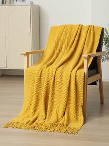 1pc Comfortable Acrylic Knitted Throw Blanket With Tassels, Modern Style, Suitable For All Seasons, Versatile Shawl/Bedspread/Nap Blanket/Car Blanket/Air Conditioning Blanket, Applicable For Various Occasions - Multicolor - View 9