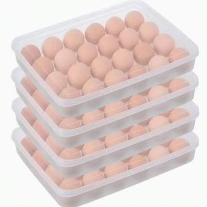 1pc Refrigerator Egg Holder With Cover, Devil Egg Tray Rack, Fridge Egg Organizer, Stackable Plastic Egg Storage Container, Holds 24 Eggs