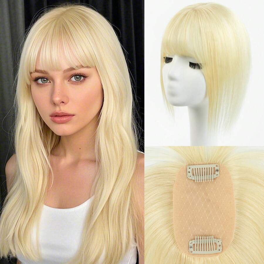 Hair Toppers For Women Real Human Hair, 360°3D Cover Toppers Hairpieces For Women With Thinning Crown Wispy Clip In Bangs Realistic Scalp Hairline  For Halloween And Christmas Parties Dinners Daily Life Travel Etc Suitable - S613 - Xem 1