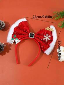 1pc Christmas Glitter 9.84 Inch Large Bow Headband Hair Accessory New Year Christmas Decoration Photo Prop Party Headpiece Headband, Suitable For Children's Christmas Decoration Use