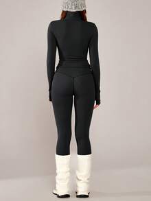 NcmRyu 1 Set Women's Slim Fit Solid Color Stand Collar Zipper Shaping Sports Suit - Black - View 3