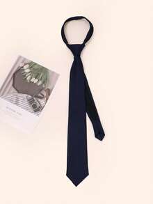 1pc Black Zipper Tie, Plaid Zipper Design, Fashionable & Versatile Accessory, Suitable For Daily, Commute, Men & Women, Styling