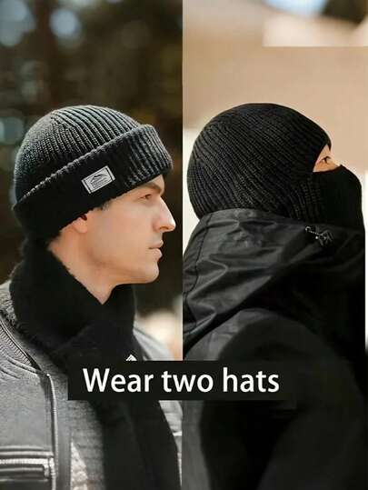 قبعة بيني مصنوعة من البوليستر المحبوك مع غطاء للوجه مقاوم للرياح - بتصميم كاجوال، بمطاطية متوسطة وعزل بوليستر دافئ - قابلة للغسل في الغسالة، مثالية للطقس البارد، ركوب الدراجات، الجري، التزلج، ركوب الدراجات النارية - ضرورية للخريف والشتاء