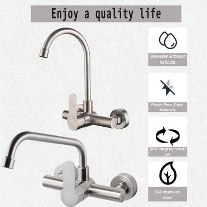 5.9 Inch Commercial Center Sink Faucet With Handle, Wall-Mounted Kitchen Faucet, Brushed Nickel Stainless Steel Finish, Suitable For Commercial Kitchen Sink