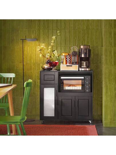 SoBuy Sideboard On Wheels Kitchen Trolley Microwave Cabinet Storage Dresser Approx. 88.5 89 40 Cm FSB78 view 2