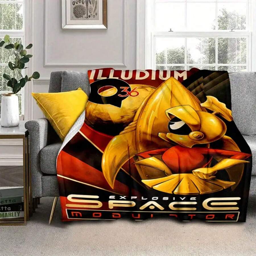 [Personalized Flannel Blanket]Martian Marvin (6) Plush Throw Blanket - Retro Futuristic Space Design, Soft All-Season Couch Bedspread For Home, Office, Camping - Birthday/Christmas Gift For Sci-Fi Fans - MKM0546, Home Decor Accessory, Playful Home Decor, Comfortable Bed Cover, Stylish Sofa Cover, Cozy Home Lovers - 50英寸x60英寸 - 查看 1