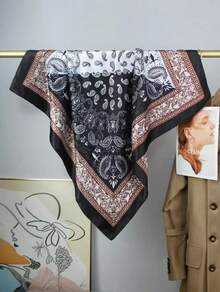 [Large Fashion Satin Square Scarf 90*90]Party|Daily Suitable For Beach And SummerHead And Neck Scarf - L1/preto - Xem 9