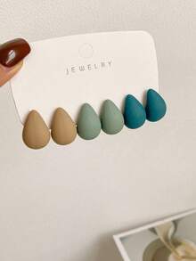 3 对时尚几何图案逗号耳环，可爱百搭的配饰