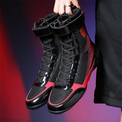 Men's Boxing Shoes, Martial Arts Shoes, Wrestling Shoes, High-Top Men's Fighting Shoes, Boxing Shoes, Training Shoes, Boots, Muay Thai Boxing Shoes, Fitness Kickboxing Shoes, High-Quality Men's Professional Sports Shoes, Comfortable Anti-Slip Durable Breathable Ankle Support Textured Shoes