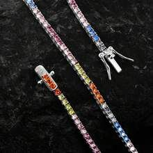 MDFUN Pulseira de Tênis para Mulheres, Pulseira Banhada a Ouro 14K com Zircônia Cúbica Colorida de 2mm, Joias de Elos de Tênis com Corte Redondo de CZ Arco-Íris, Presente