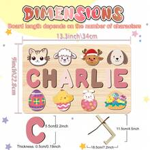 Rompecabezas de Animales de Madera Personalizado con Nombre, Tablero de Rompecabezas Personalizado con Cabezas de Animales Salvajes Lindos, Juguete Educativo de Alfabeto de Aprendizaje Temprano para Niños Pequeños, Regalo de Cumpleaños de Recién Nacido y Baby Shower, Juguete Montessori de Madera Natural, Decoración de Guardería para Niños y Niñas - Verde - Ver 3