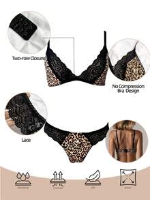 1 Set Of Women's Leopard Print Lace Bra And Panty Set Tie Detall - Seductive Style Underwear For Romantic Nights & Special Occasions