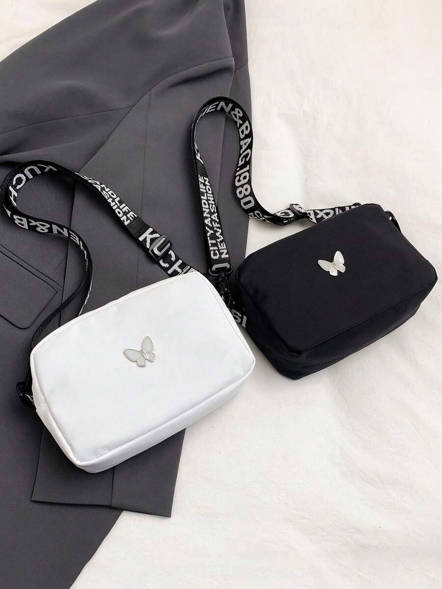 حقيبة رسول من النايلون بلون أحادي بسيط للبنات، مزينة بزخرفة فراشة جميلة، حقيبة مربعة صغيرة خفيفة الوزن متعددة الاستخدامات، محفظة نقود للأطفال، حزام كتف قابل للتعديل، سحاب للفتح والإغلاق، حقيبة كاجوال صغيرة، حقيبة تخزين للهاتف والمفاتيح، مناسبة للاستخدام اليومي والأنشطة الخارجية والتسوق والعطلات، هدية مناسبة للبنات والطالبات والصديقات والمراهقات