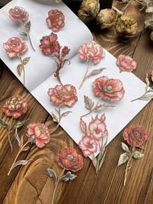 15 cái/gói Thẻ cứng dày họa tiết hoa thân dài 3D cổ điển, Bộ sưu tập bóng hoa cho nhật ký, Trang trí sổ kế hoạch, Nhãn dán thủ công hình dạng, Đồ dùng học tập, Quay lại trường học - Nhiều màu - Xem 18