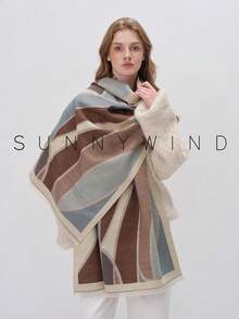 1pc Women's Geometric Pattern Polyester Fashion Scarf, Suitable For Everyday Use In Autumn/Winter - Light Blue - View 2