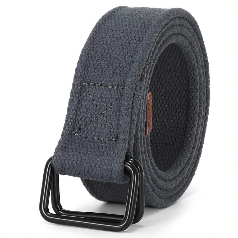 JASGOOD Men Canvas Double Ring Belt Plus Size Men Cloth Casual Belt For Jeans Pants{"Color_name":"DarkGrey","Size_name":"FitsWaistSize39\"-44\""} - 多色3 - 查看 1