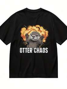 S Lightweight Comfy Classic T-Shirt Playful Otter With Explosion Design Tee - 款式3 - 查看 1