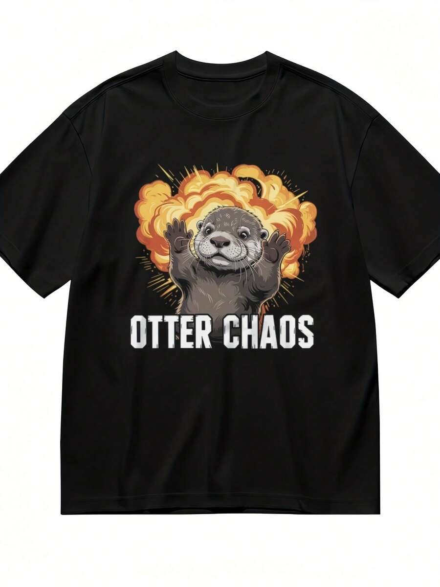 S Lightweight Comfy Classic T-Shirt Playful Otter With Explosion Design Tee - 款式3 - 查看 1