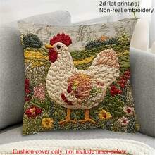 1pc Vintage Farmhouse Chicken Pattern Pillowcase - Vibrant 2D Flat Print, Machine Washable, 100% Polyester, Zippered Closure, Suitable For Living Room, Bedroom, Farmhouse Style Decor (Pillow Insert Not Included), Living Room Decor | Vibrant Chicken Pattern | Polyester Pillowcase, Chicken Decor - Olive Green - View 16