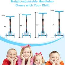 Un scooter de clics ajustable con mangos suaves, tubos verticales y pedales con seis tipos de iluminación. La rueda PU ensanchada está equipada con iluminación, lo que lo convierte en un scooter versátil para niños. - Azul - Ver 5
