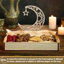 1pc Wooden Tray - Eid Mubarak Hollow Moon & Star Pattern Food Tray, Tableware Decor Gift, Suitable For Pastries, Cupcakes, Home Decor, Party Supplies - Multicolor - View 4