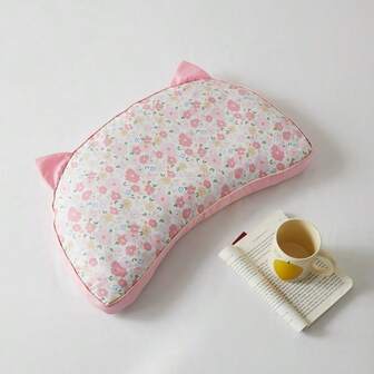 1pc Buckwheat Shell Pillow With Adorable Cat Shape, Crescent Moon Curve Decoration, Pink Color With Zipper For Adjustable Thickness
