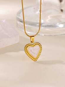 1件装 时尚滴油心形项链 女士不锈钢颈链 2026 简约派对首饰礼物 新品 - 彩色 - 查看 2