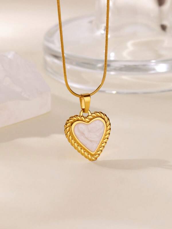 1PC Fashion Oil Dripping Heart Necklace For Women Stainless Steel Choker 2025 Minimalist Party Jewelry Gift New In