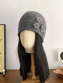 1pc Striped Contrast Color Warm Knit Beanie Hat, Soft Oversized Fit, Ear Protection, Retro Style, Suitable For Women In Autumn/Winter - Multicolor - View 7