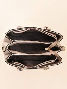 Túi xách Color Block, Túi xách nữ 3 ngăn dung tích lớn, Phong cách tối giản thanh lịch, Túi đeo vai & đeo chéo cho các bà mẹ - Màu Khaki - Xem 4