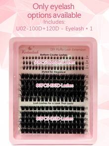 100D+120D Volume Eyelash Clusters Kit  Lash Cluster Bottom Individual Lash Extensions Wispy Individual Eyelash Extensions Kit With Lash Bond And Seal DIY Lash Clusters At Home - Pink - View 10