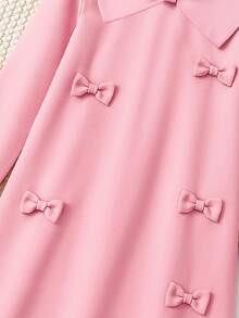 Vestido de manga larga rosa de estilo vintage con cuello Peter Pan y lazo, adecuado para uso diario, fiestas y reuniones, para niñas jóvenes en primavera/otoño - Rosa - Ver 4