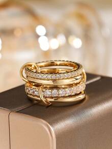 1 pieza Anillo ajustable multicapa de aleación de cobre con circonita cúbica personalizada y colorida