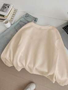 Popular Hoodies For GirlsCasual Minimalist London Flag Print Pattern Loose Fit Crew Neck Long Sleeve Hoodie Sweatshirt For Women, Suitable For Fall/Winterroomy And Comfortable - 黑色 - 查看 7