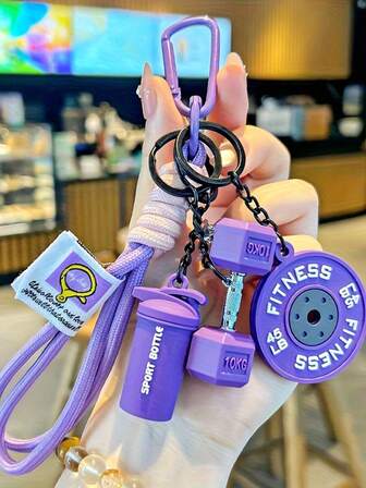 Dumbbell & Barbell Keychain Set, Perfect For Hanging Keys On Backpacks. Creative Fitness Accessories Include Dumbbell, Barbell Plates, Boxing Gloves And Other Decorative Pendants. Can DIY Keychains And Bag Charms. An Ideal Gift For Holidays, Parties And Birthdays.