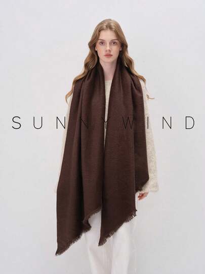 1 件女士灰色纯色时尚柔软针织围巾，适合秋冬保暖和日常搭配