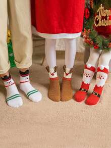3 Paar Unisex & Familien Weihnachts Korallenfleece Warme Lange Socken, Herbst/Winter