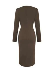 Damska sukienka midi z wysokiej półki, elegancka i wyrafinowana, idealna na wiosnę i jesień, podkreślająca figurę i wzrost – sukienka jesienna