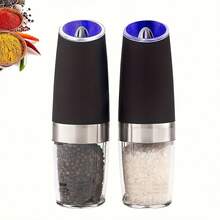 2PCS Electric Salt And Pepper Grinder Set, Gravity Automatic Mill With LED Light, Adjustable Coarseness, One-Hand Battery Operated Stainless Steel Grinder For Kitchen - Black - View 8