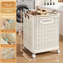 1/2pcs Foldable Laundry Basket With Wheels - Durable Plastic Storage Bin, Large Capacity, With Handle, Suitable For Bathroom, Balcony, Home Organization - Multipurpose Gift & Miscellaneous Storage Box, Lightweight Storage Basket, Wheeled Storage Bin - Multicolor - View 10