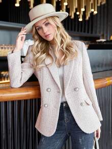 2025秋冬新款优雅羊毛混纺女士西装外套，高品质时尚款式 - 粉色 - 查看 4