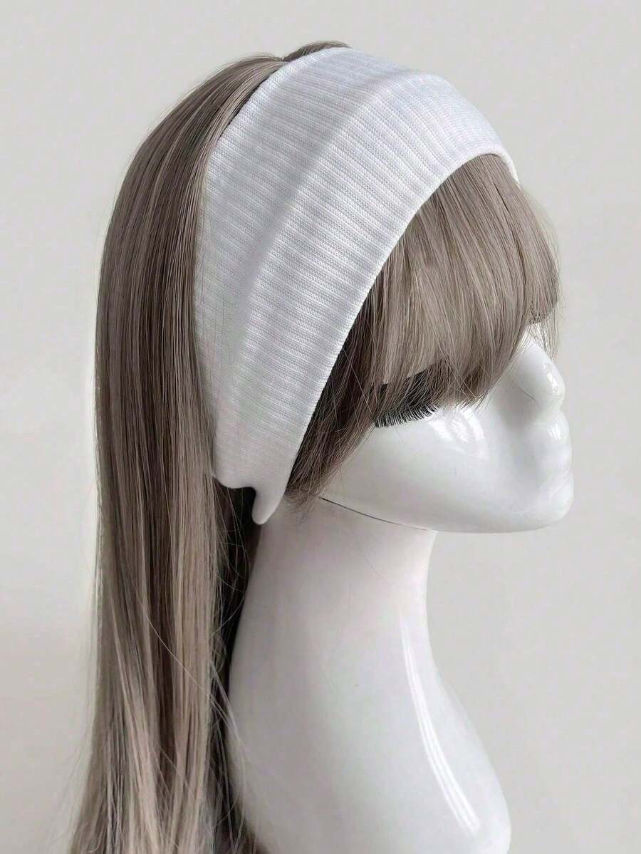 1pc Simple Knitted Headband, College Style Street Fashion Sports Hair Band, Stretchable Comfortable Turban Sweatband In Grey Black White, Unisex All Season Hair Accessory For Daily Workout Vacation Outfits - 白色 - 查看 1