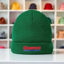 Costco Print Winter Knit Beanie Hat - Unisex Soft Warm Stretchy Acrylic, 7 Colors (Black, Red, Grey, Pink, Brown, Blue, White) With Costco Logo Design, Casual Outdoor & Holiday Gift For Men & Women, Machine Washable, Comfort Fit For Christmas, Thanksgiving, Easter & Casual Attire, Printed Knitted Winter Hat, Beanie Hat Print, Knitted Beanie Hat, Printed Brimless Winter Hat - màu đen - Xem 8