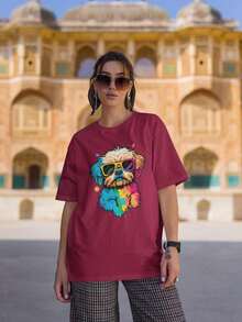 Camiseta T-Shirt Feminina Camisão Cachorrinho Colorido Fofo Óculos