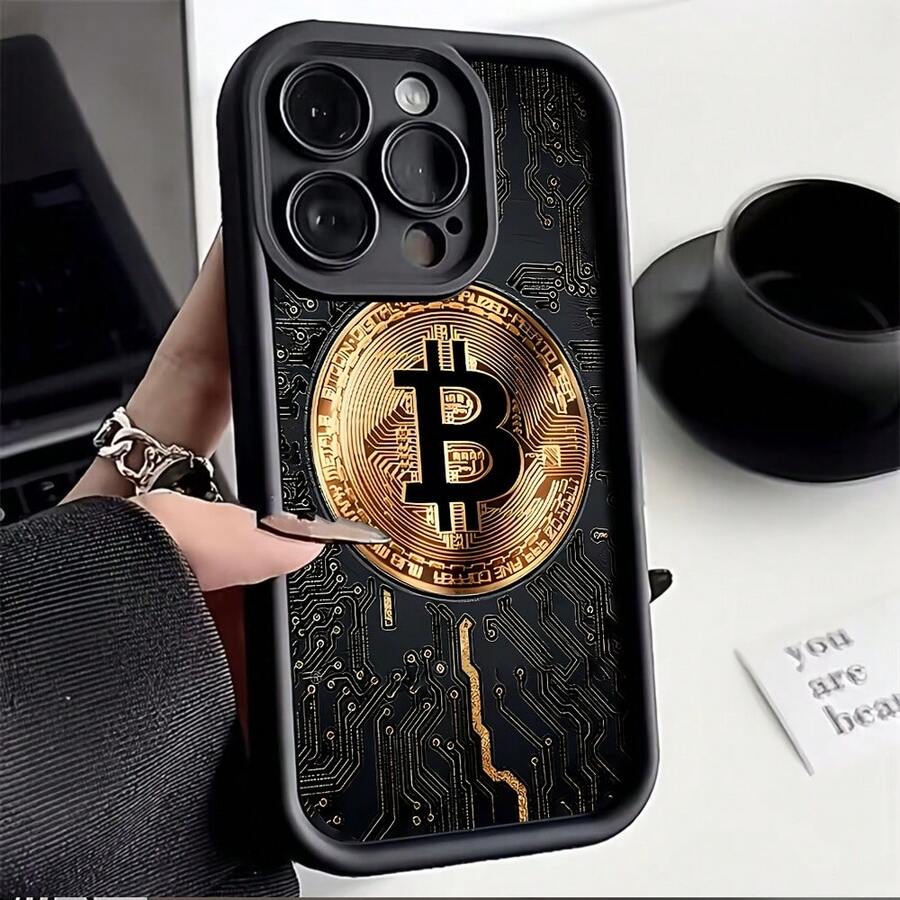 Funda de Teléfono de Bitcoin de Lujo para iPhone 16 15 14 13 12 11 Pro Max Mini XR XS X 7 8 Plus, Cubierta Trasera de TPU Suave a Prueba de Golpes - Colores mixtos - Ver 1