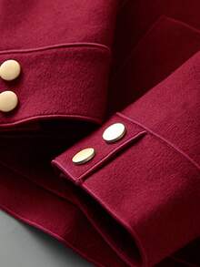 时尚简约女士翻领单排扣高品质短款羊毛大衣，休闲宽松纯色长袖复古优雅风格，搭配时尚单品，女士冬季羊毛大衣 - 酒紅色 - 查看 9