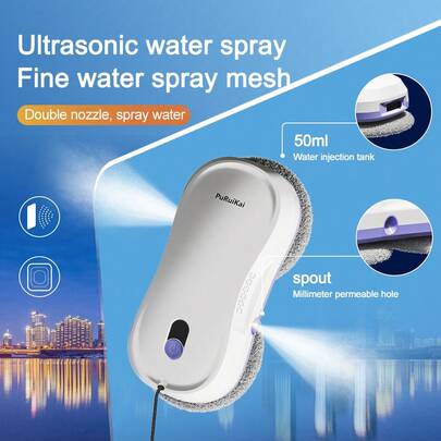  PuRuiKai M8 Ultra-Thin Smart Window Cleaning Robot – Dual Spray & Intelligent Path Planning Automatic Window Cleaner – Compact Design, Dual Spray Nozzles & 2800Pa Suction Power