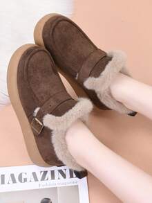 Sepatu Bot Ankle Slip-On Musim Dingin Terbaru, Tebal, Hangat, Modis, Serbaguna, Nyaman, Kasual, dan Bersol Lembut untuk Para Ibu - Coffee Brown - View 9