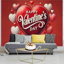 1 pieza Pancarta grande de San Valentín roja y blanca con globos con forma de corazón y texto feliz - Decoración de fiesta - Fondo resistente para eventos románticos, telón de fondo para fotos - 1 pieza - Ver 3